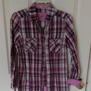 Plaid Shirt purple, pink and white.